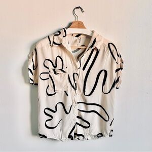 Eve Gravel Short Sleeve Cream & Black Print Blouse Shirt